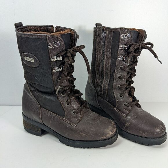 Vintage Pajar winter boots brown leather shearling lace up zip up 6.5 - Picture 5 of 8